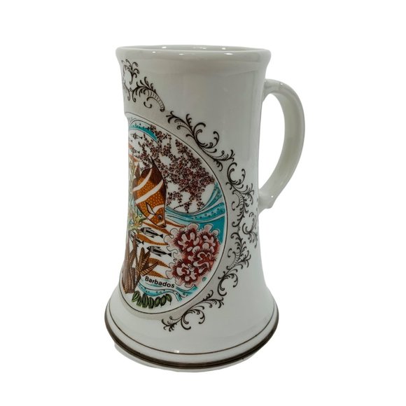 Vintage Caribbean Barbados Marine Life Porcelain Mug Angel Fish Sea Life Story - Picture 4 of 12